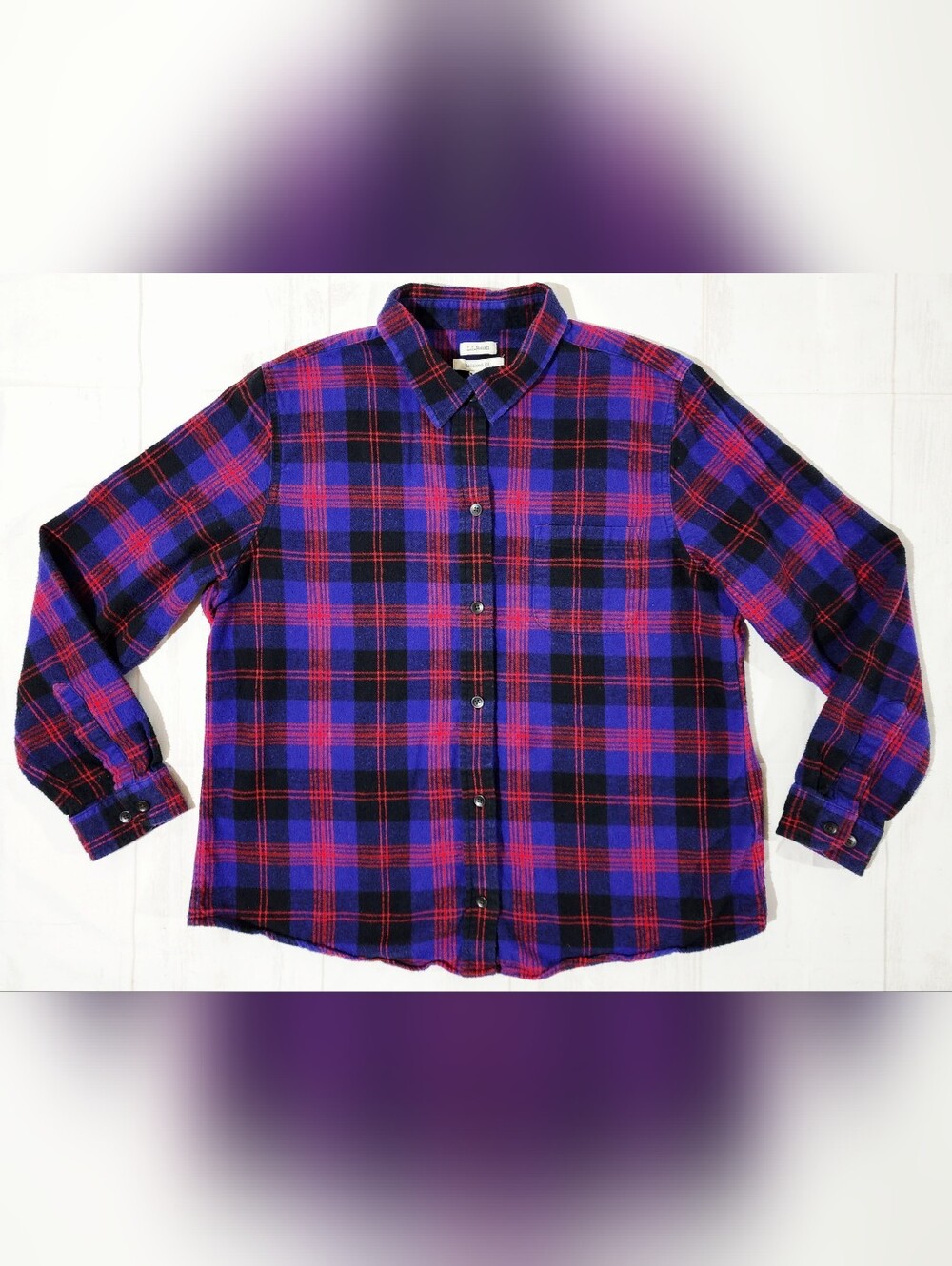 LL Bean Women's Petite Large Purple Plaid Shirt Relaxed Fit